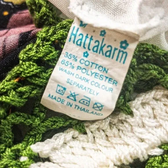 Thai Green Floral Crocheted Bodice Midi Summer Dress Sz S/M - Picture 7 of 11